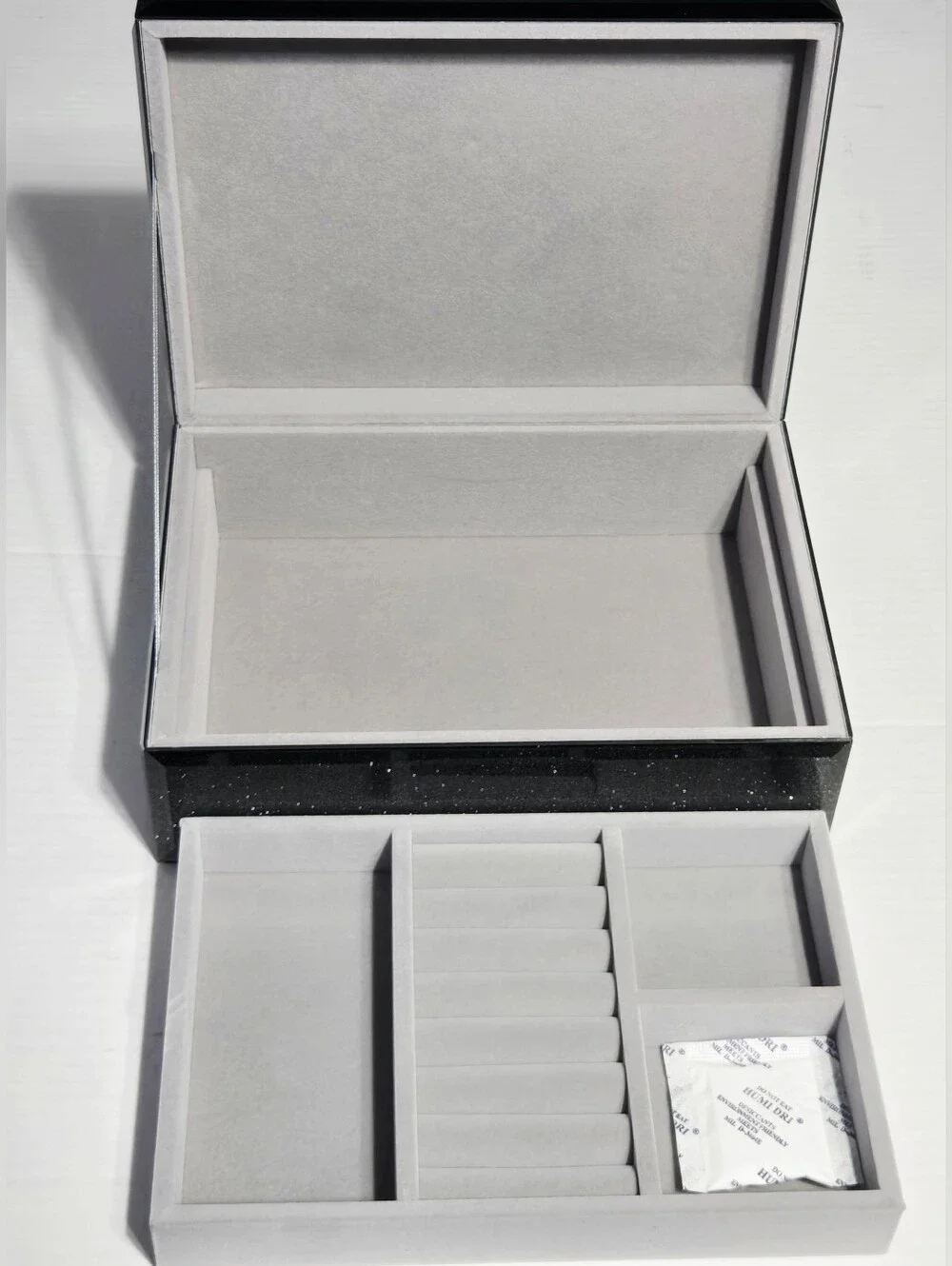 Palinna Dandelion Glass Jewelry Box Black Silver Velvet Organizer New In Box